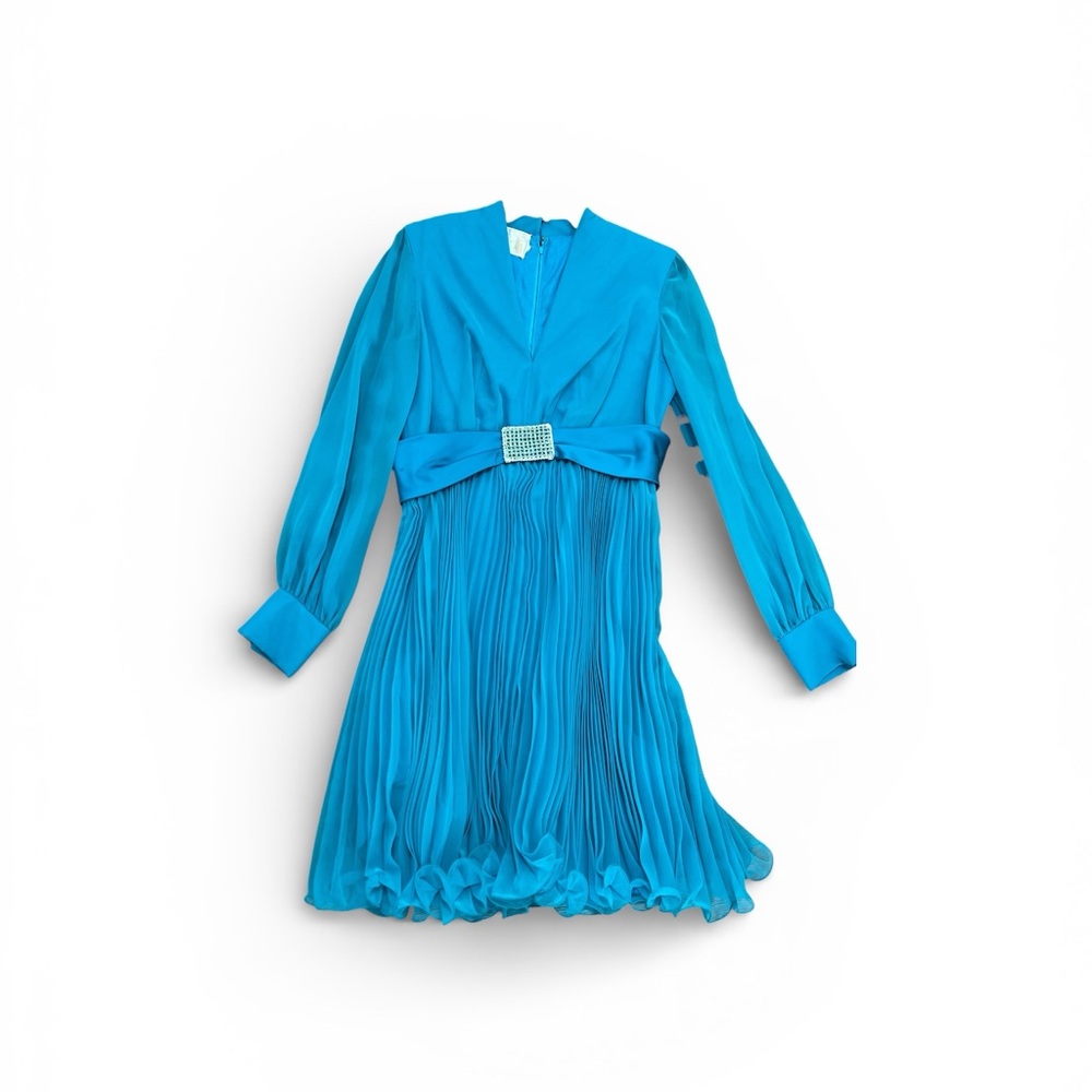 Vintage Anita De Sola Teal Chiffon Pleated Dress Morton Williams Exclusive